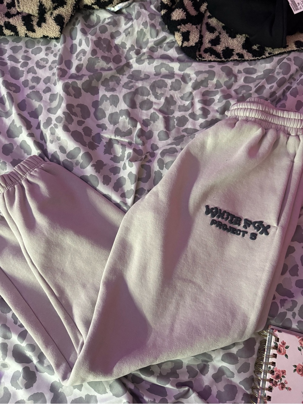 White Fox Boutique Lilac Embroidered Joggers
